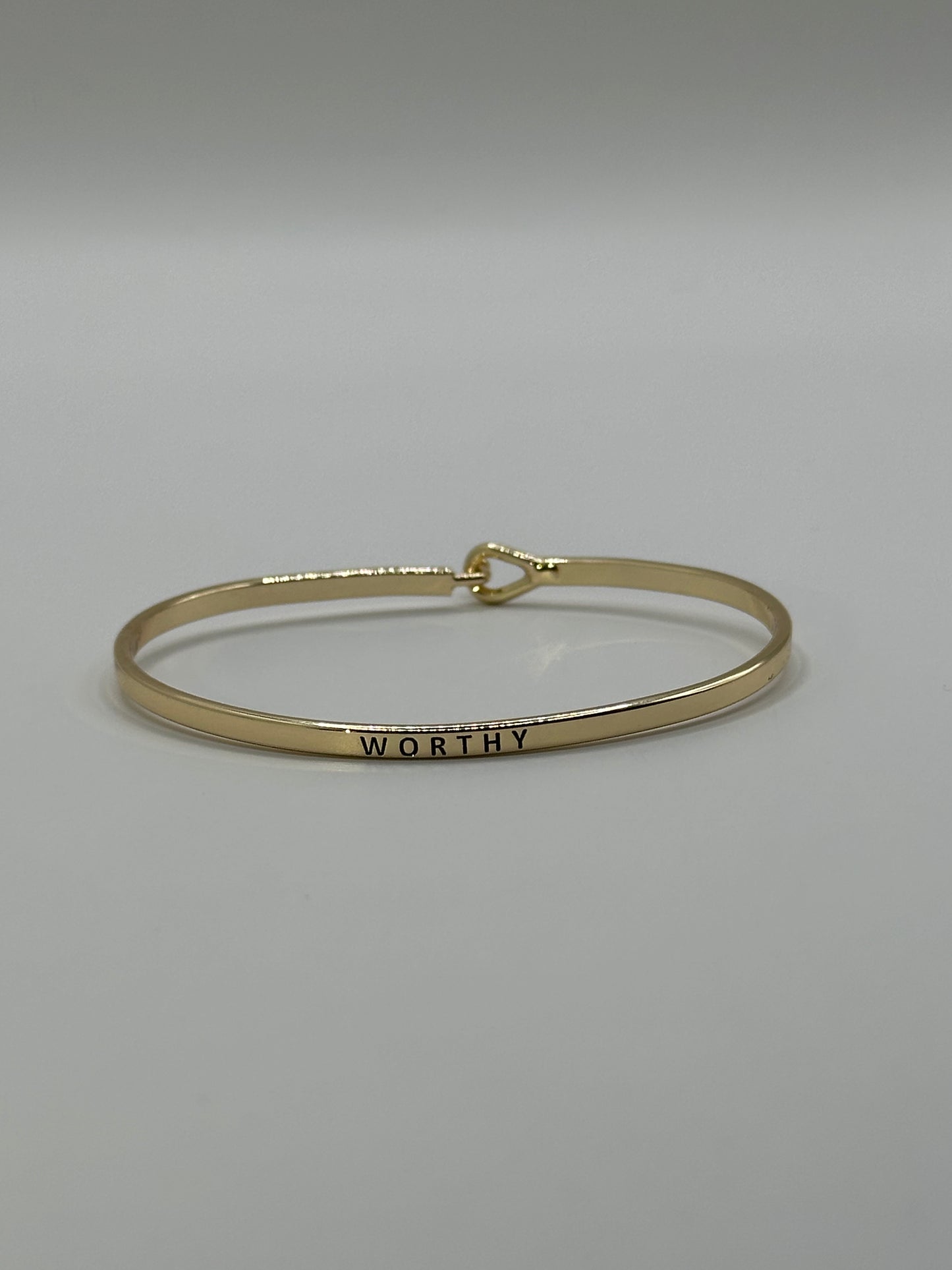 WORTHY Engraved Gold-Tone Bangle Bracelet | Minimal Brass Cuff