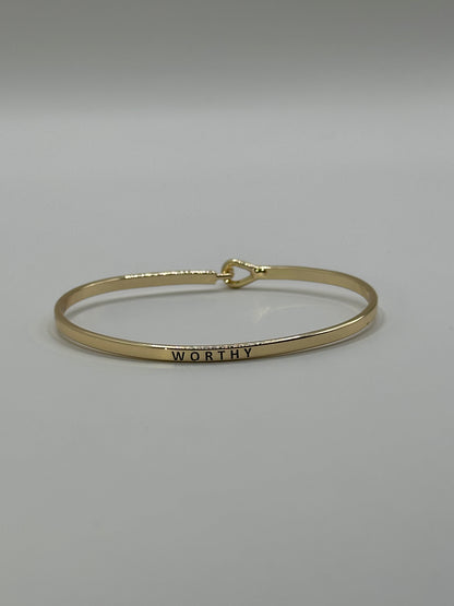 WORTHY Engraved Gold-Tone Bangle Bracelet | Minimal Brass Cuff