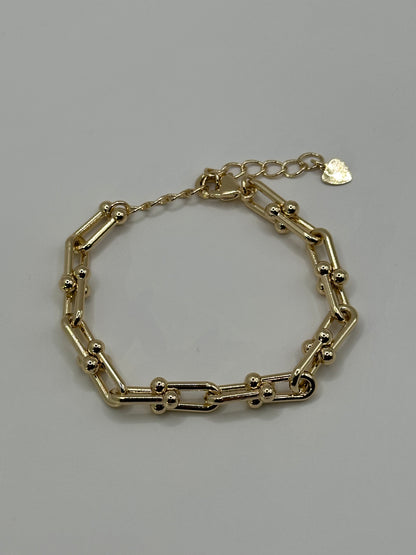 18K Gold Filled Paperclip Link Bracelet | Beaded Accent Chain