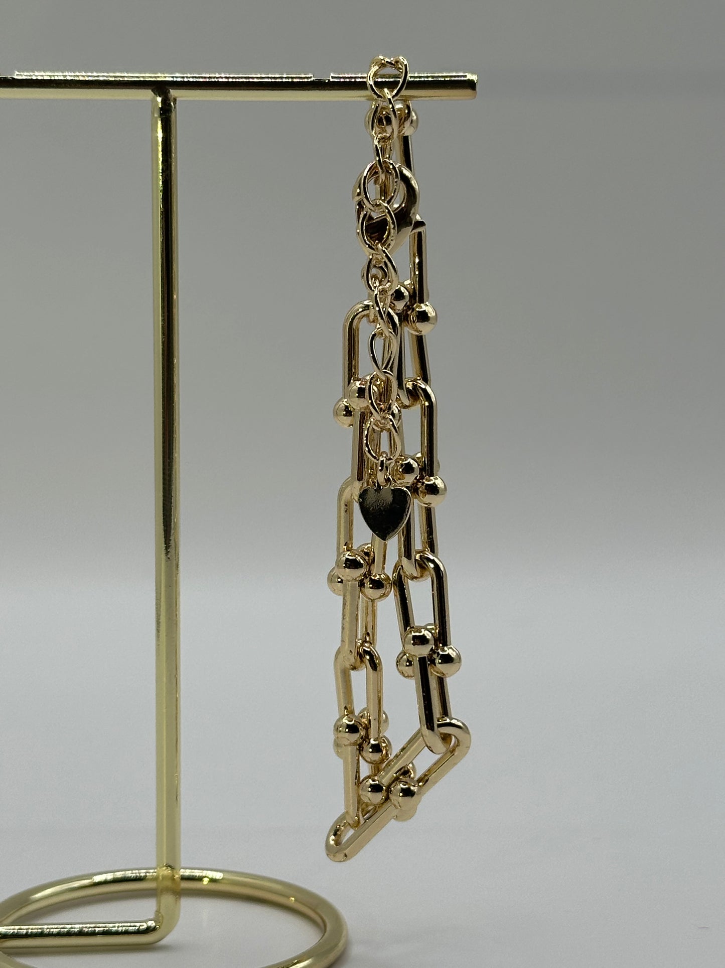 18K Gold Filled Paperclip Link Bracelet | Beaded Accent Chain