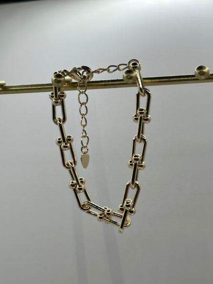 18K Gold Filled Paperclip Link Bracelet | Beaded Accent Chain