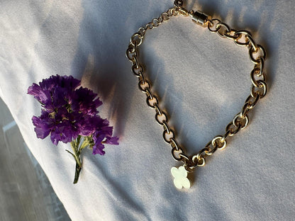 Chunky Clover Charm Bracelet with Magnetic Clasp | Gold or Silver Tone