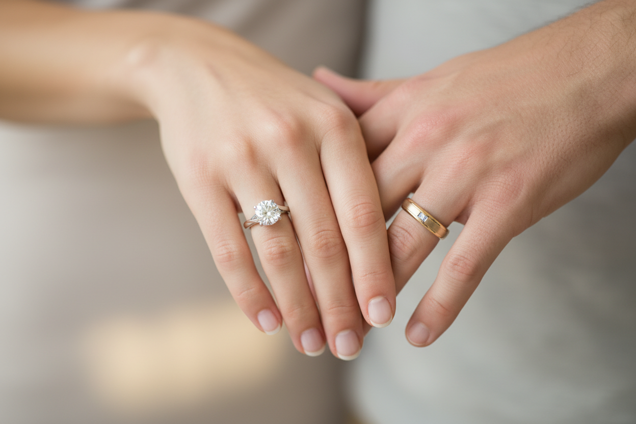 beautiful couple hand wearing ring. keep only hand and ring pics